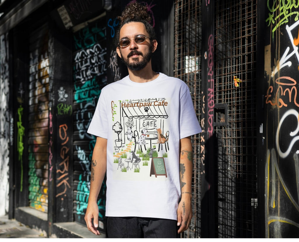 HeartPaw Cafe T-Shirt – Dog & Cat Lover Coffee Shop Graphic Tee